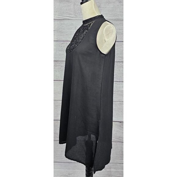Zara Basic Sheer Sleeveless Beaded Dress Black Size Small - Picture 5 of 7